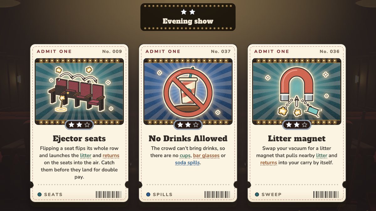 Three cards to choose from after a showing.